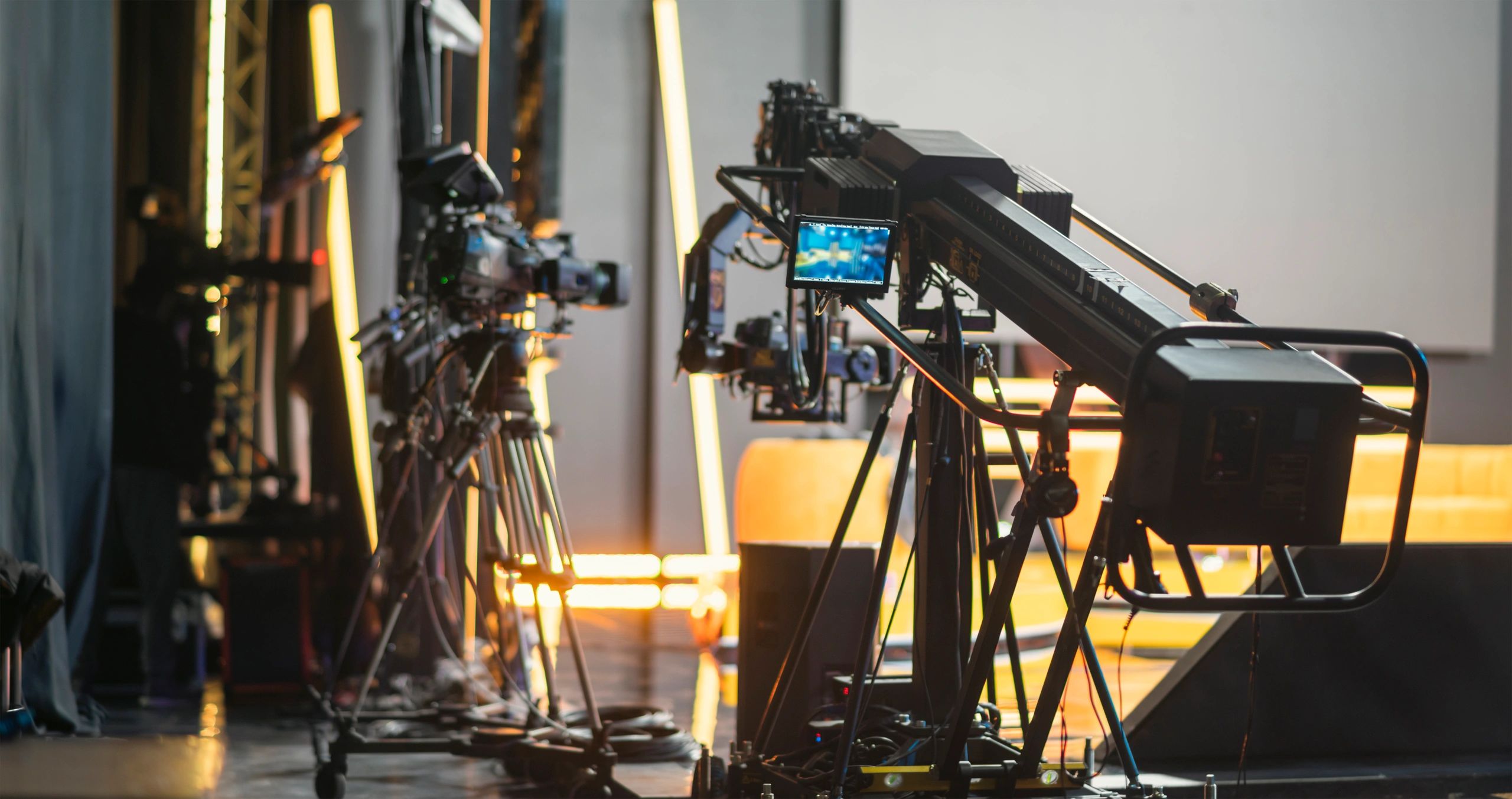 Modern television newsroom studio